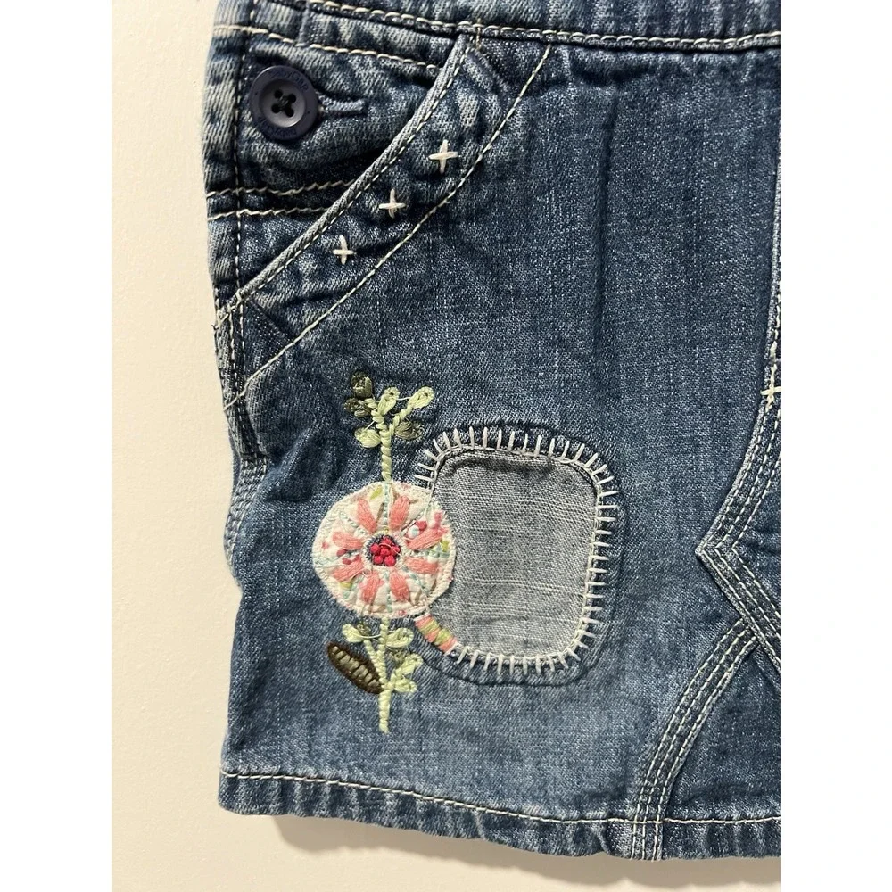 Classic Baby Gap Blue Jean Denim Overall Jumper Dress Embroidery 18-24M Y2K 2008